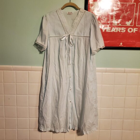 Vintage 70s Pastel Blue Babydoll Button Front Dollcore Nightgown Sleep Dress - Picture 11 of 11